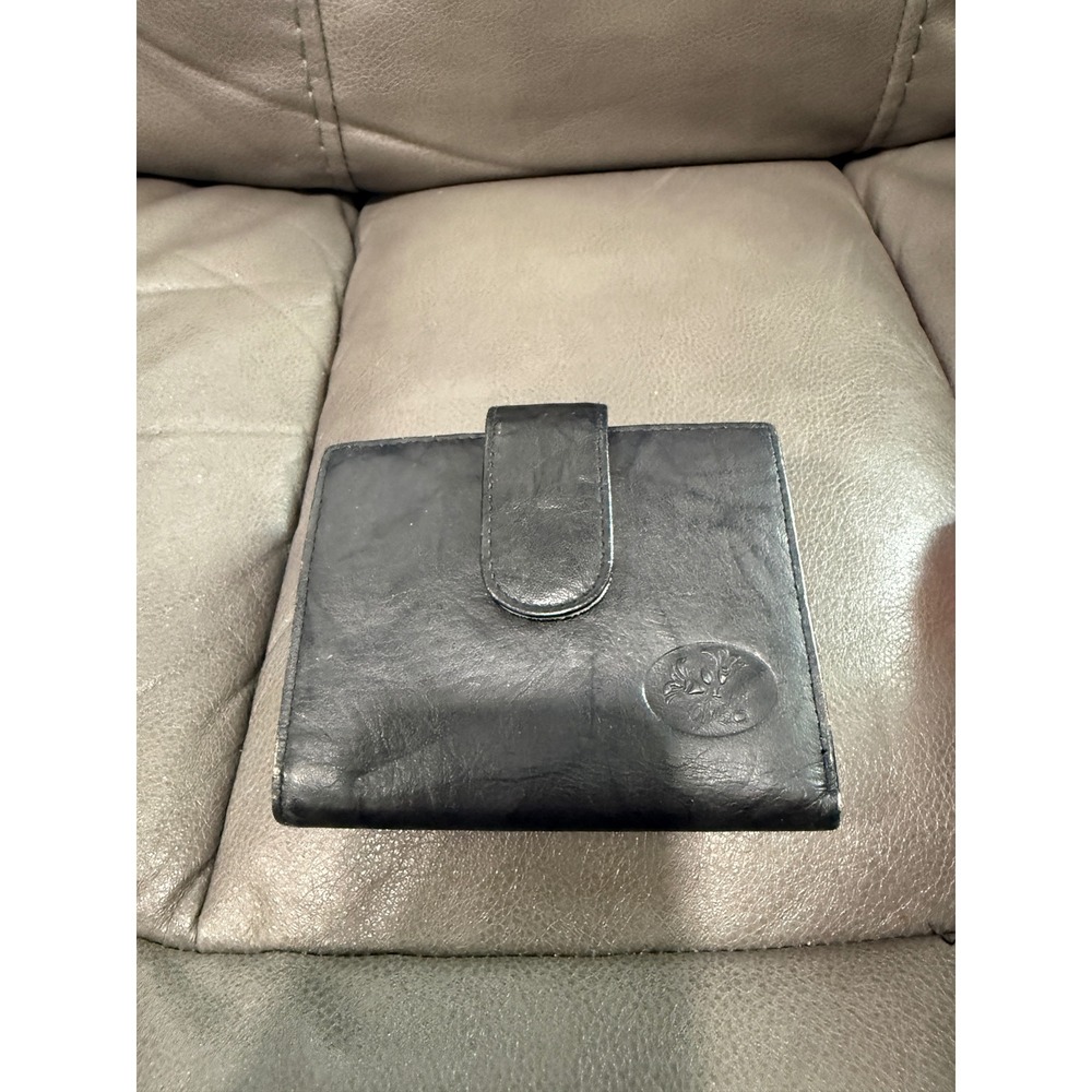 Buxton Heiress French Purse Black Genuine Leather Kiss Lock Wallet Snap‎ Closure